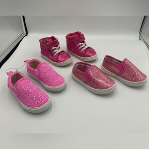 Lot x3 Pink Glitter Sparkles Slip On Boat Tennis Casual Toddler Girl Shoes Sz 5